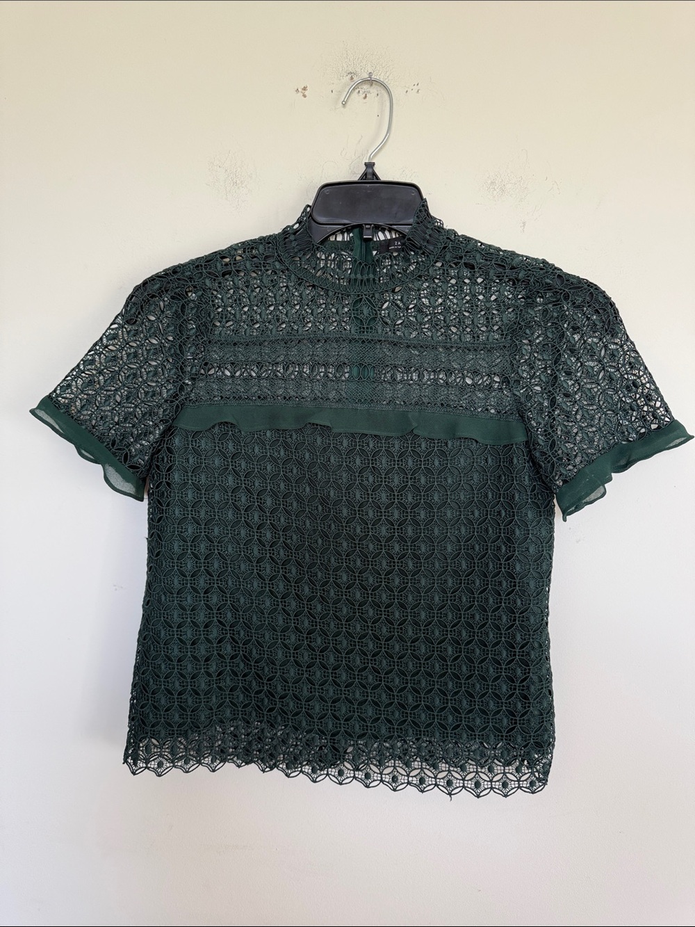 Zara Forest Green Lace Short-Sleeve Blouse